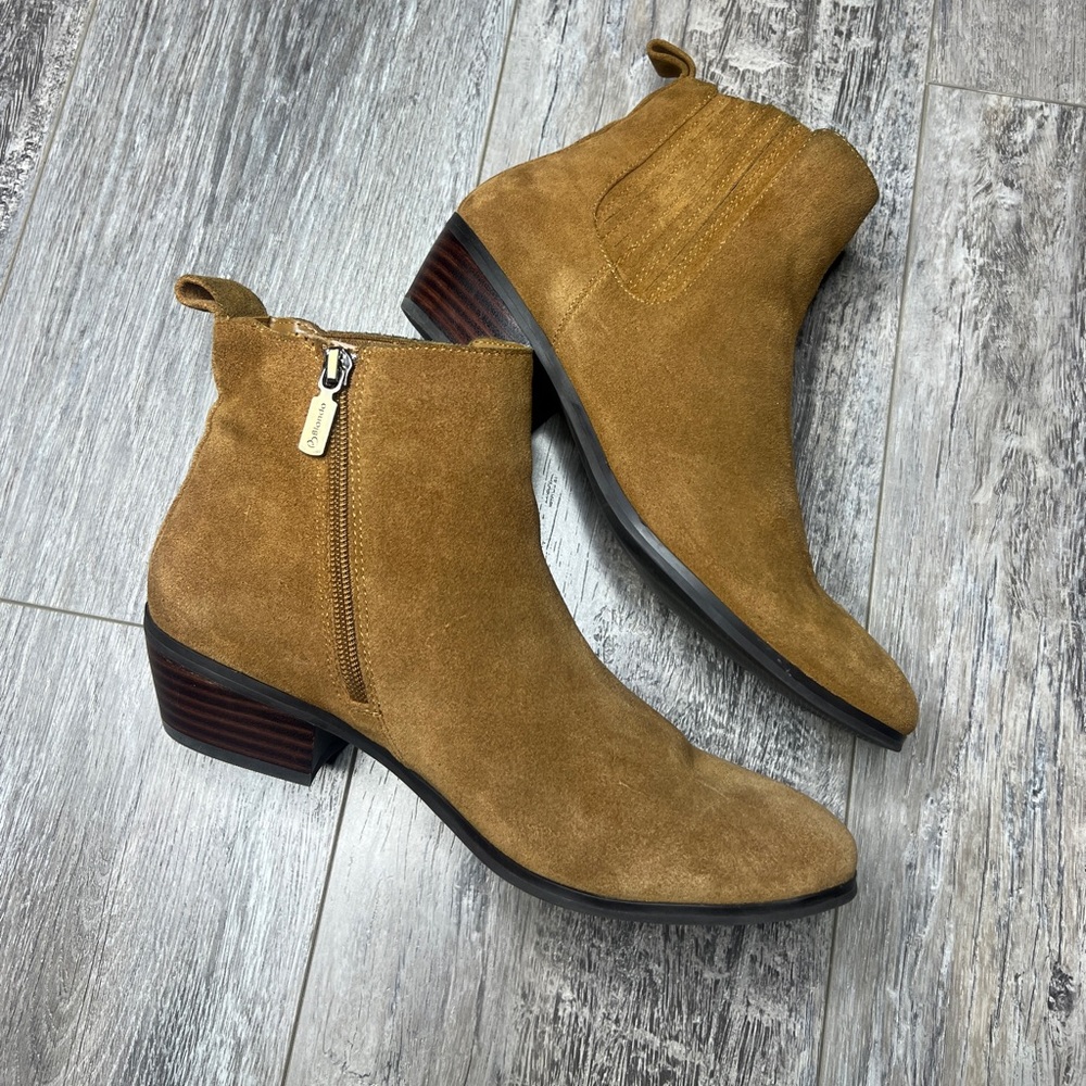 Blondo Brown Suede Ankle Zip Boots Elastic Block Heeled Booties Size 9M Women's
